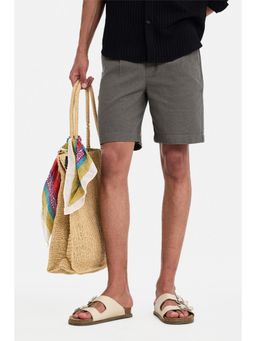 Snitch - Grey Textured Relaxed Casual Shorts for Men