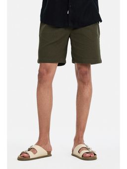 Snitch - Olive Textured Relaxed Casual Shorts for Men