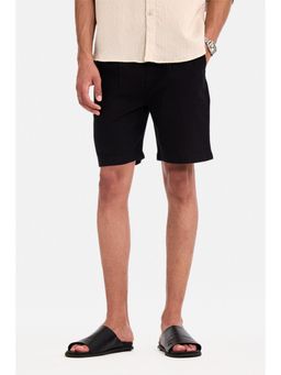 Snitch - Black Textured Relaxed Casual Shorts for Men