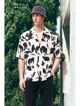 Snitch - Cream Abstract Half Sleeves Oversized Casual Shirt for Men