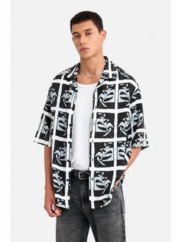 Snitch - Black Abstract Half Sleeves Oversized Casual Shirt for Men