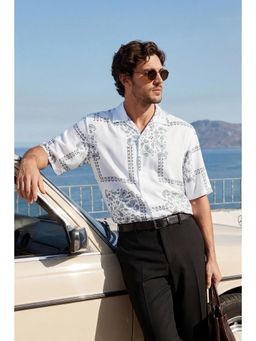 Snitch - White Abstract Half Sleeves Oversized Casual Shirt for Men