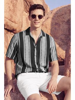 Snitch - Black Abstract Half Sleeves Boxy Shirt for Men