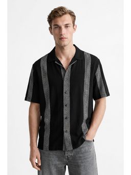 Snitch - Black Stripes Half Sleeves Oversized Shirt for Men