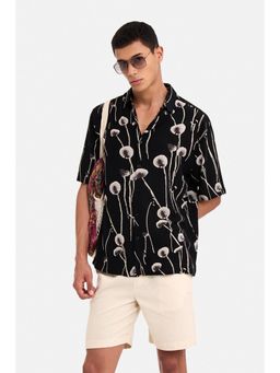 Snitch - Black Floral Half Sleeves Boxy Casual Shirt for Men