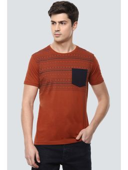 Louis Philippe - Men Brown Print Crew Neck T-Shirt