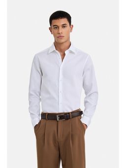 Snitch - White Textured Full Sleeves Slim Formal Shirt for Men