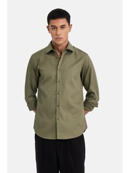 Snitch - Olive Textured Full Sleeves Slim Casual Shirt for Men