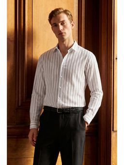 Snitch - White Stripes Full Sleeves Slim Formal Shirt for Men
