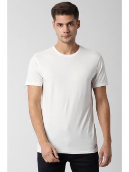 Peter England - Men White Solid Round Neck T-Shirt