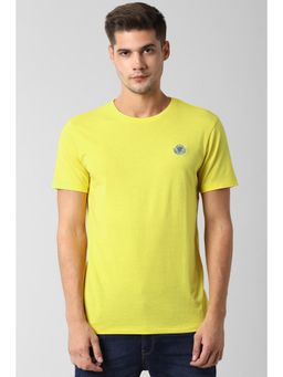 Peter England - Men Yellow Solid Round Neck T-Shirt