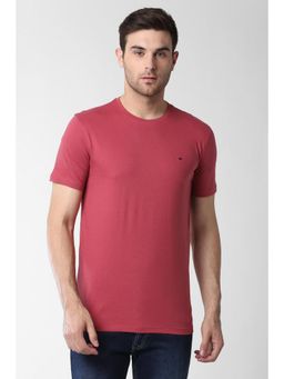 Peter England - Men Pink Textured Round Neck T-Shirt