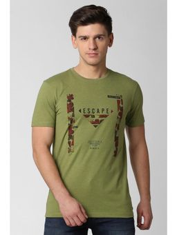 Peter England - Men Green Print Round Neck T-Shirt