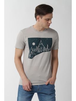 Peter England - Men Grey Print Round Neck T-Shirt