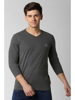 Peter England - Men Grey Solid V-Neck T-Shirt