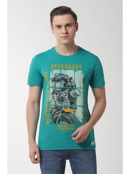 Peter England - Men Green Print Round Neck T-Shirt