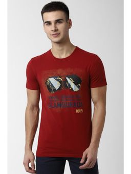 Peter England - Men Maroon Print Round Neck T-Shirt