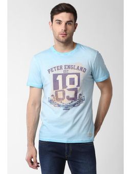 Peter England - Men Blue Print Round Neck T-Shirt