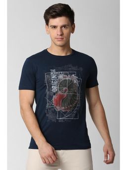Peter England - Men Navy Blue Print Round Neck T-Shirt