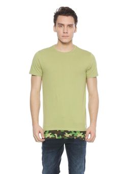 Peter England - Men Green Solid Round Neck T-Shirt