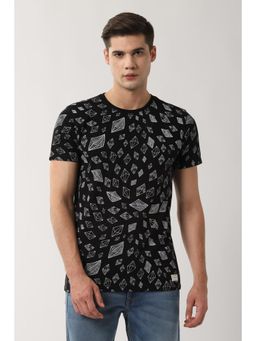 Peter England - Men Black Print Round Neck T-Shirt