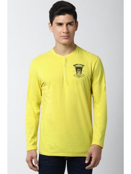 Peter England - Men Yellow Solid Round Crew Neck T-Shirt