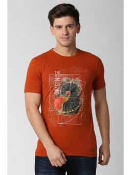 Peter England - Men Rust Print Round Neck T-Shirt