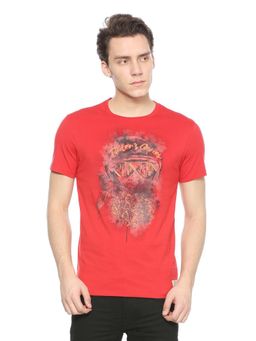 Peter England - Men Red Print Round Neck T-Shirt