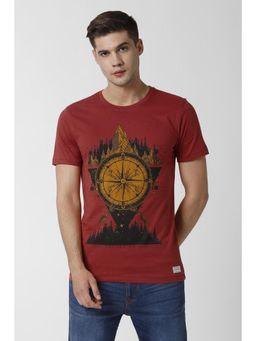 Peter England - Men Red Print Round Neck T-Shirt