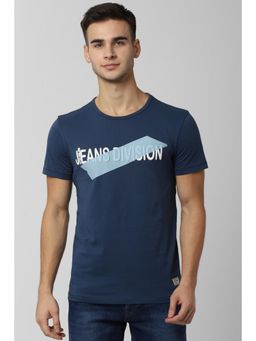 Peter England - Men Navy Blue Print Round Neck T-Shirt