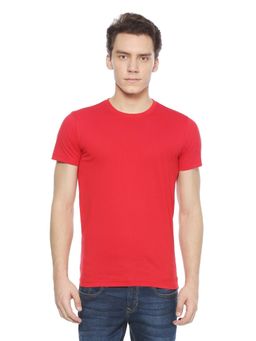 Peter England - Men Red Solid Round Neck T-Shirt