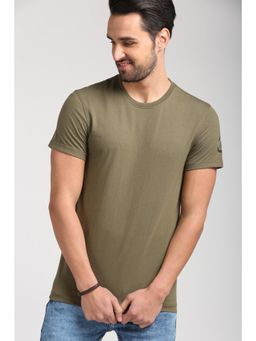 Peter England - Men Olive Solid Round Neck T-Shirt