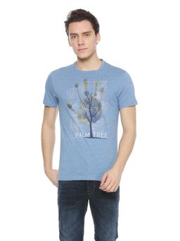 Peter England - Men Blue Print Round Neck T-Shirt