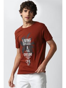 Peter England - Men Maroon Graphic Print Round Neck T-Shirt