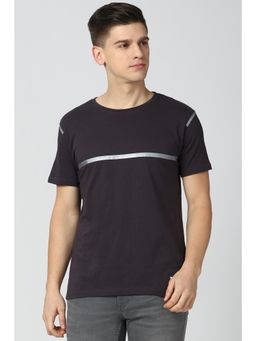 Peter England - Men Black Stripe Round Neck T-Shirt
