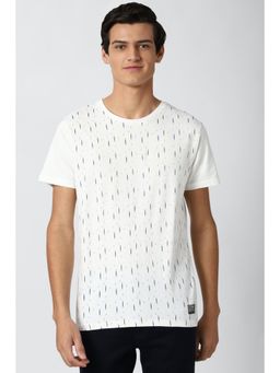 Peter England - Men White Print Round Neck T-Shirt