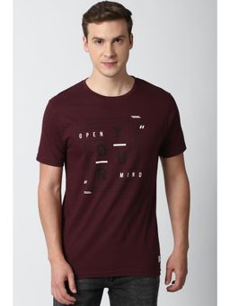 Peter England - Men Maroon Graphic Print Round Neck T-Shirt