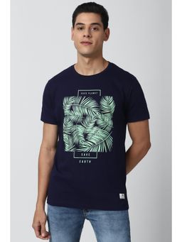 Peter England - Men Navy Blue Graphic Print Round Neck T-Shirt