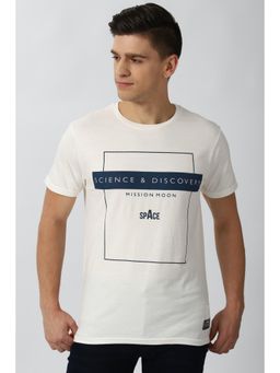 Peter England - Men Cream Graphic Print Round Neck T-Shirt