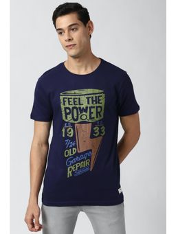 Peter England - Men Navy Blue Graphic Print Round Neck T-Shirt
