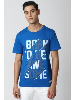 Peter England - Men Blue Graphic Print Round Neck T-Shirt
