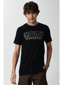Peter England - Men Black Graphic Print Round Neck T-Shirt