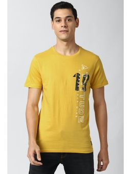 Peter England - Men Yellow Print Round Neck T-Shirt