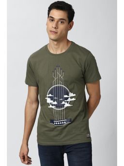 Peter England - Men Olive Graphic Print Round Neck T-Shirt
