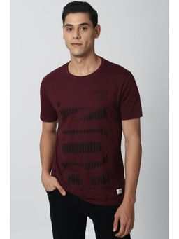 Peter England - Men Maroon Graphic Print Round Neck T-Shirt