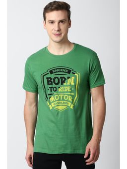 Peter England - Men Green Graphic Print Round Neck T-Shirt