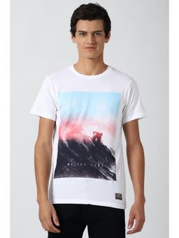 Peter England - Men White Graphic Print Round Neck T-Shirt