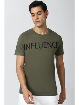 Peter England - Men Olive Graphic Print Round Neck T-Shirt