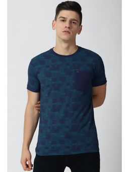 Peter England - Men Navy Blue Print Round Neck T-Shirt