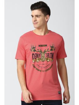 Peter England - Men Red Graphic Print Round Neck T-Shirt